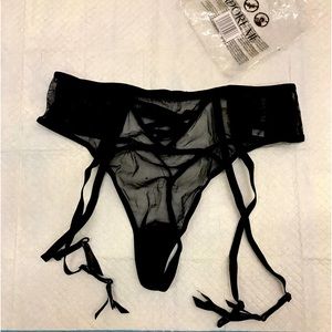 Womens Medium Black Sheer Thong and Garter Combo Panty by Adore Me New with Tags